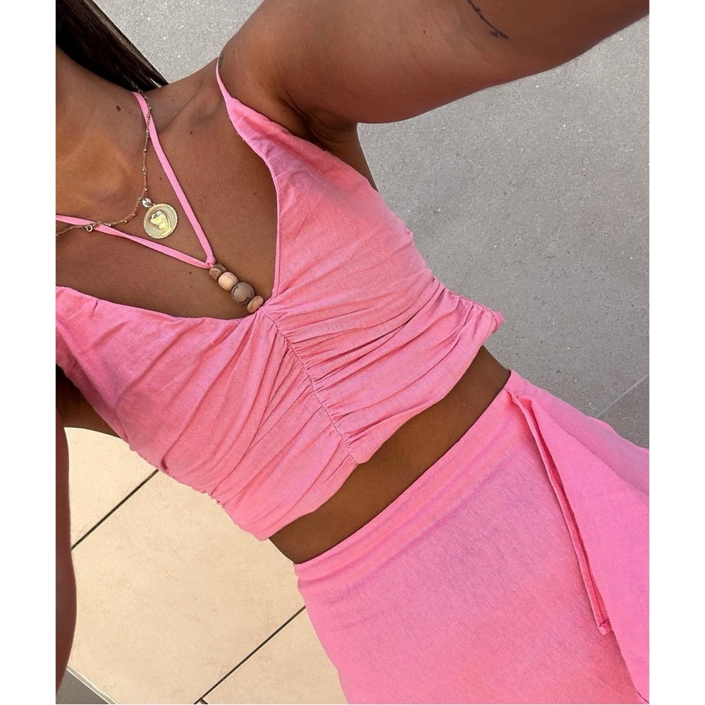 Matching Set 😍 Zara | Pink Linen Top and Skirt